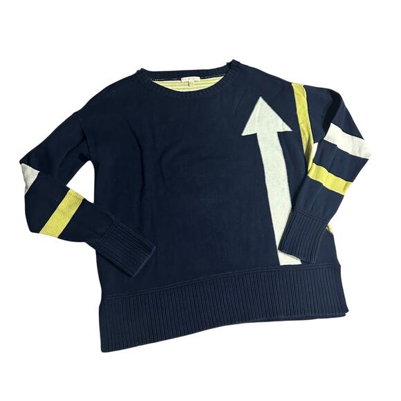 Lisa Todd Navy Arrow Instarsia Cotton Sweater Women’s Large preppy casual winter - Picture 1 of 7